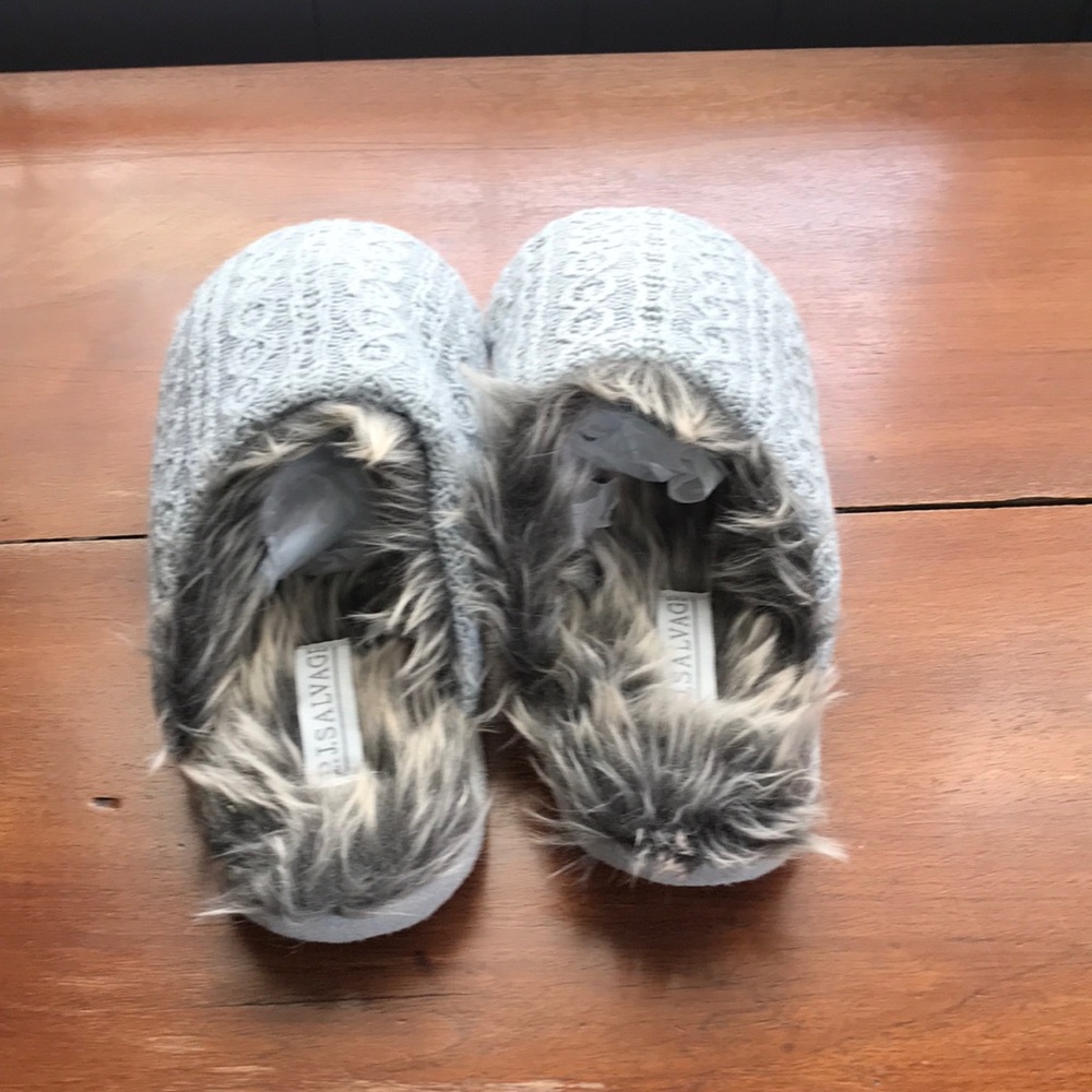 Cozy Grey Knit Faux-Fur Lined Slippers by P.J. Salvage. New